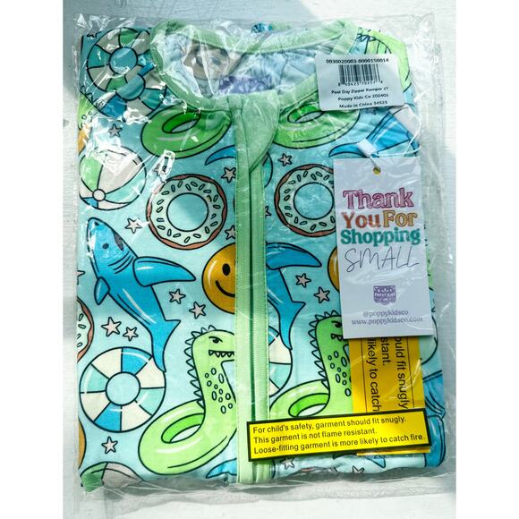 Poppy Kids Co Pool Day Pattern Premium Bamboo Romper Size 2T NWT 🌿💦🛟 - Picture 5 of 5